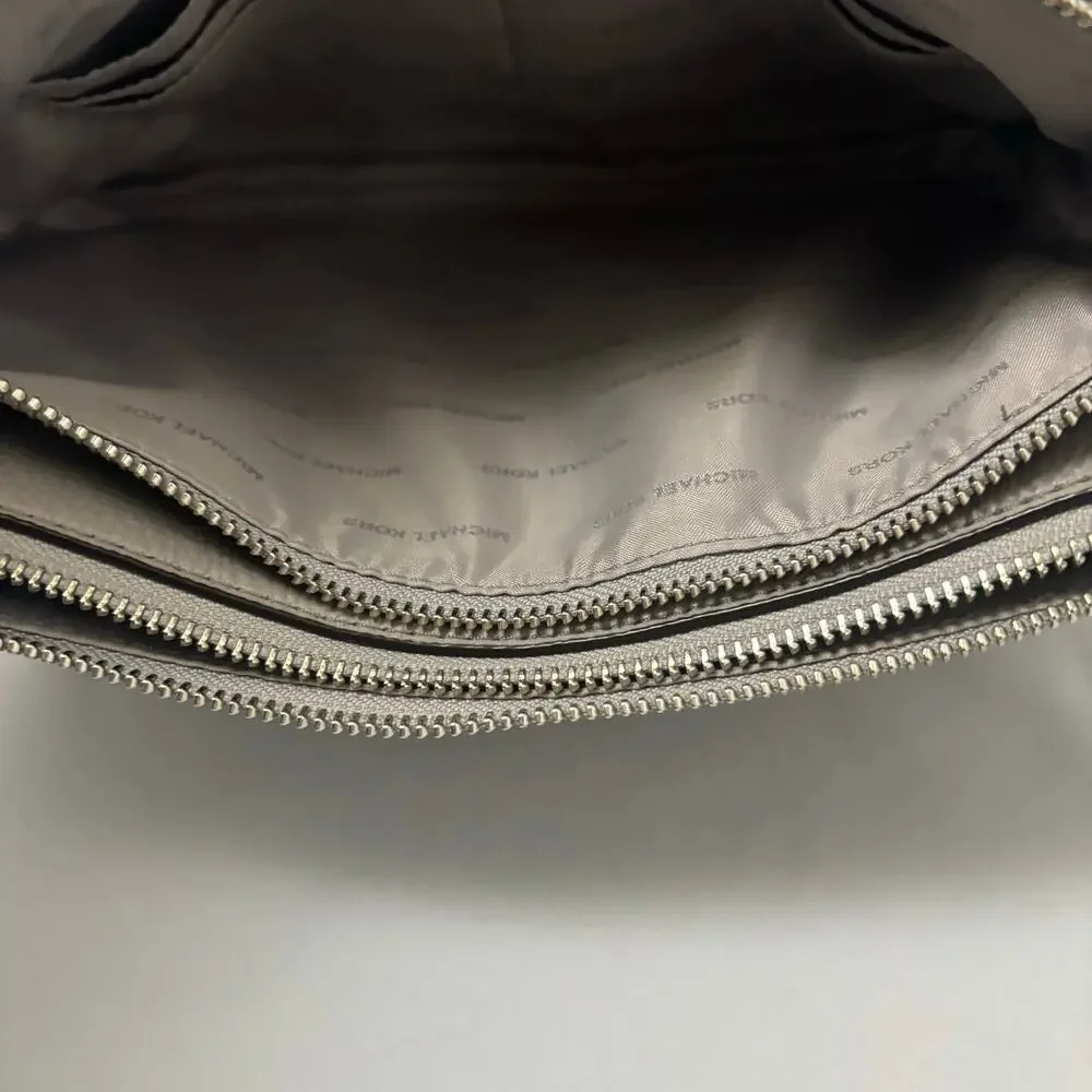Michael Kors Adele Double Zip Clutch Gray Pebbled Leather Crossbody Bag No Strap